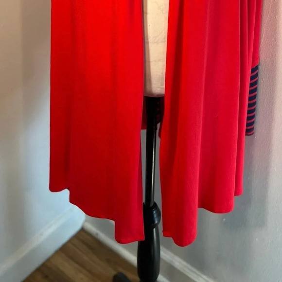 Cupio, 3X, red, open long sleeve cardigan, w/blue striped cuff, exposed rear zip - Picture 6 of 9